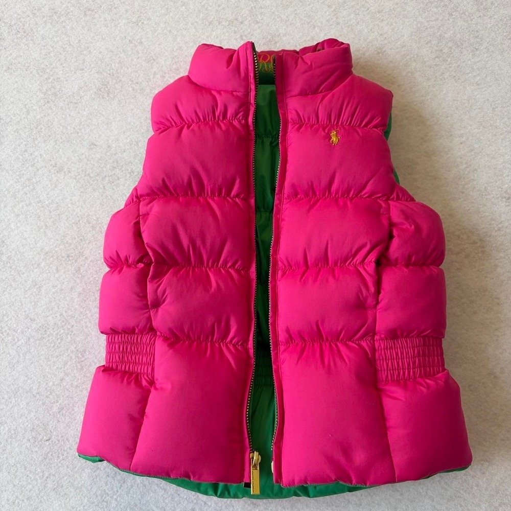 Ralph Lauren Girl's Size 5 Reversible Hot Pink and Green Puffer Vest